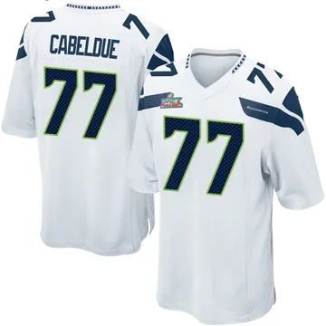 Youth Nike Seattle Seahawks Bryce Cabeldue White Super Bowl LX Patch Jersey - Game