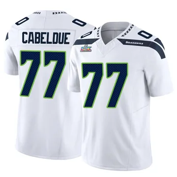 Youth Nike Seattle Seahawks Bryce Cabeldue White Vapor F.U.S.E. Super Bowl LX Patch Jersey - Limited
