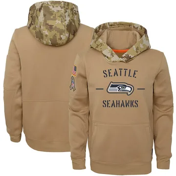 Youth Nike Seattle Seahawks Khaki 2019 Salute to Service Therma Pullover Hoodie -