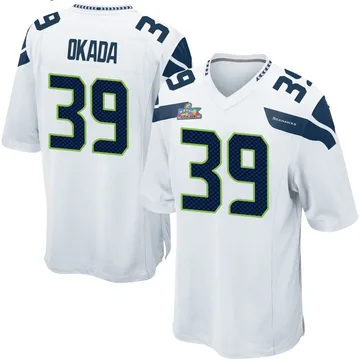 Youth Nike Seattle Seahawks Ty Okada White Super Bowl LX Patch Jersey - Game